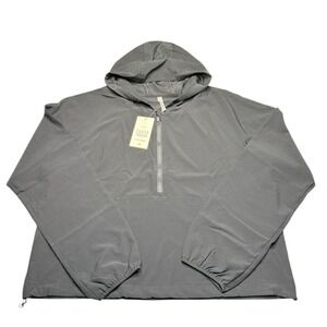 Halara Hooded Half Zip Yoga Jacket Black Large Cropped Kangaroo Pocket Lightweig